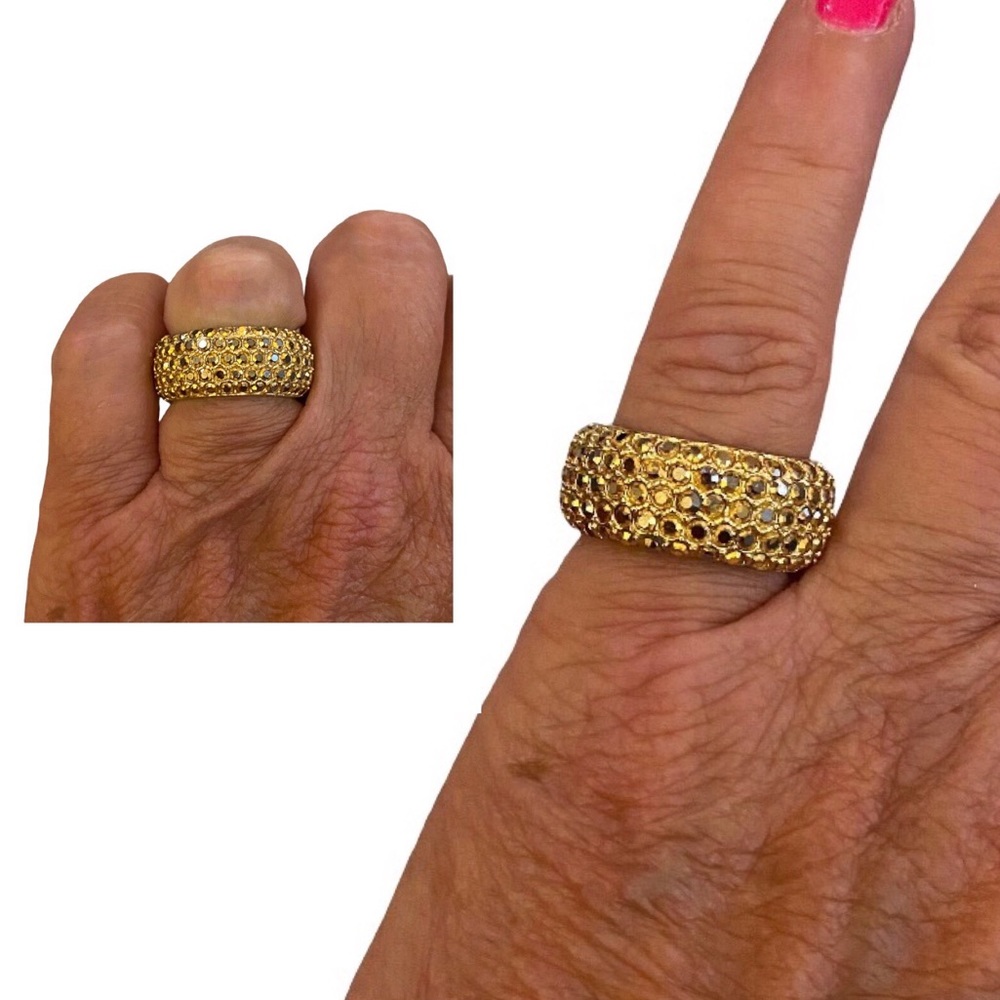 Joan Boyce JB Pave Eternity Band Thick Chunky Gold Ring Sz 8.5 Live & Love